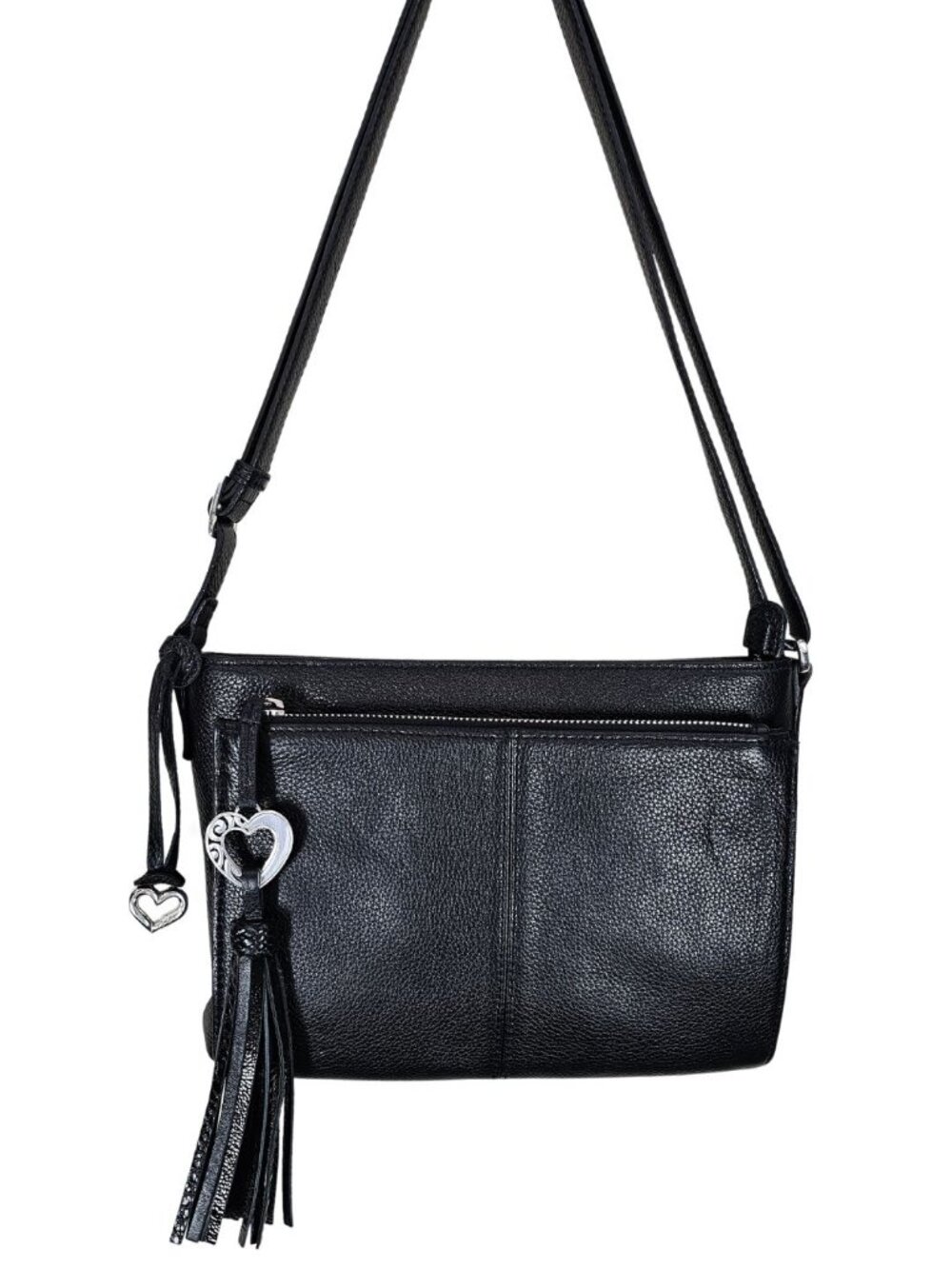 Brighton Barbados Banks City Bag Organizer Black Pebbled Leather Crossbody